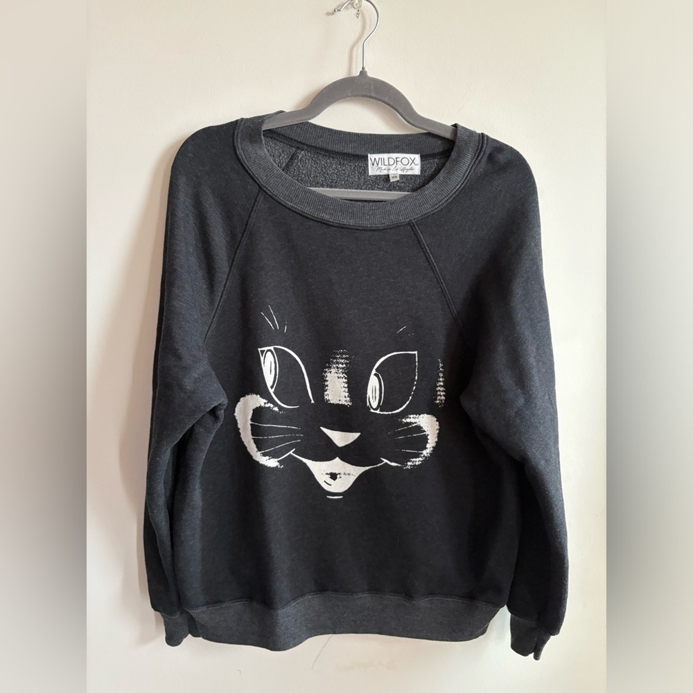WILDFOX Cotton-Blend Cat Face Pullover Round neck Sweater Made in USA Size XS